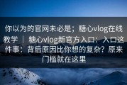 你以为的官网未必是；糖心vlog在线教学 ｜ 糖心vlog新官方入口：入口这件事：背后原因比你想的复杂？原来门槛就在这里